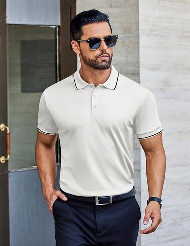 COOFANDY Mens Polo Shirts Short Sleeve Golf Polo Button Pullover Casual Contrast Color Basic T Shirt Ribbed Collar in Saudi Arabia