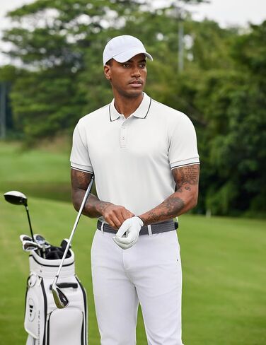 COOFANDY Mens Polo Shirts Short Sleeve Golf Polo Button Pullover Casual Contrast Color Basic T Shirt Ribbed Collar in Saudi Arabia