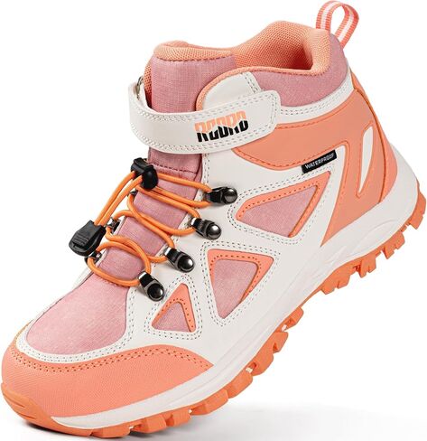R CORD Kids Hiking Boots Drawstring Closure Girls Hiking Boots Waterproof Durable TPR Traction Outsole Anti-Skid Athletic Outdoor Boots in Kuwait