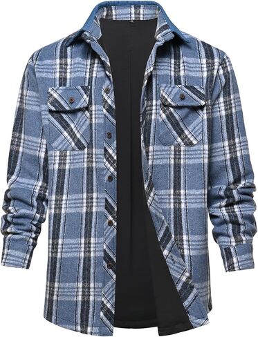 DEOLAX Mens Flannel Shirts Casual Button Down Mens Flannel Shirts Jacket Denim Collar Plaid Coat Long Sleeve Wiht Pocket in Saudi Arabia