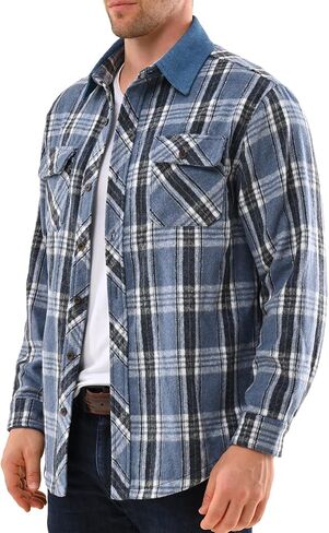 DEOLAX Mens Flannel Shirts Casual Button Down Mens Flannel Shirts Jacket Denim Collar Plaid Coat Long Sleeve Wiht Pocket in Saudi Arabia