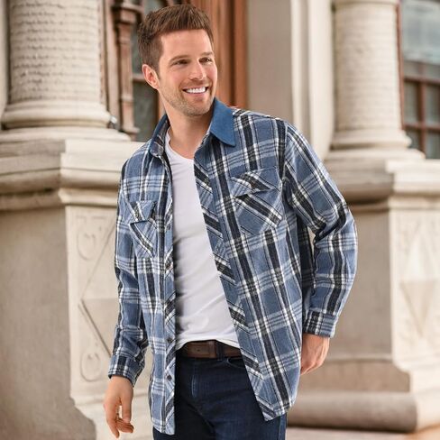 DEOLAX Mens Flannel Shirts Casual Button Down Mens Flannel Shirts Jacket Denim Collar Plaid Coat Long Sleeve Wiht Pocket in Saudi Arabia