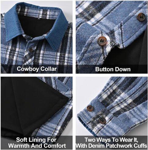 DEOLAX Mens Flannel Shirts Casual Button Down Mens Flannel Shirts Jacket Denim Collar Plaid Coat Long Sleeve Wiht Pocket in Saudi Arabia