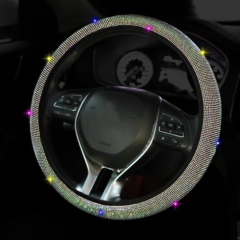 Bling Car Steering Wheel Cover, Crystal Rhinestone Car Steering Wheel Cover Universal, 15 Inch Car Steering Wheel Protector for Women or Men, Easy Installation and Cleaning (Black) in Kuwait