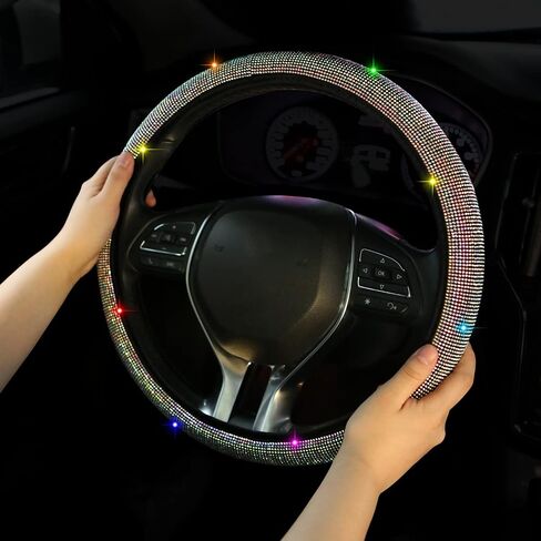 Bling Car Steering Wheel Cover, Crystal Rhinestone Car Steering Wheel Cover Universal, 15 Inch Car Steering Wheel Protector for Women or Men, Easy Installation and Cleaning (Black) in Kuwait