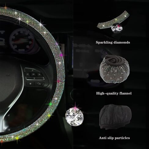 Bling Car Steering Wheel Cover, Crystal Rhinestone Car Steering Wheel Cover Universal, 15 Inch Car Steering Wheel Protector for Women or Men, Easy Installation and Cleaning (Black) in Kuwait