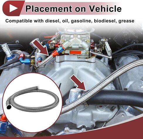 1 Pcs AN4 Fuel Line Hose 6.5ft Vacuum Hose Automotive 4AN CPE Fuel Hose Silver Tone CPE Rubber,Stainless Steel Braided in Kuwait