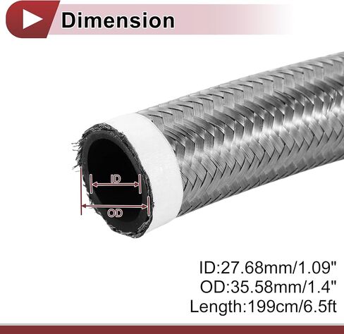 1 Pcs AN4 Fuel Line Hose 6.5ft Vacuum Hose Automotive 4AN CPE Fuel Hose Silver Tone CPE Rubber,Stainless Steel Braided in Kuwait
