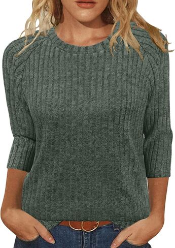 JomeDesign Sweaters for Women 3/4 Sleeve Shirts Crew Neck Sweatshirts Loose Casual Blouses Fashion Tops in Kuwait