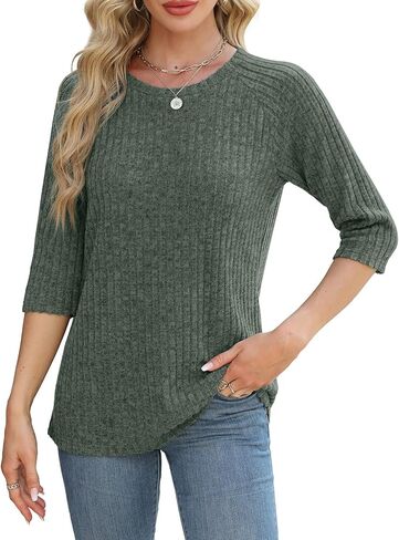 JomeDesign Sweaters for Women 3/4 Sleeve Shirts Crew Neck Sweatshirts Loose Casual Blouses Fashion Tops in Kuwait
