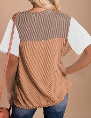 Zeagoo Womens Casual Color Block Tops Short Sleeve T Shirts Crewneck Knitted Spring Summer Loose Blouses Tops in Saudi Arabia