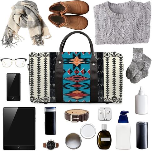 Aztec Western Travel Duffel Bag, Ethnic Aztec Geometric Sports Tote Gym Bag Foldable Western Aztec Weekender Bag Carry on Luggage Handle Bag Overnight Shoulder Bag for Women Men in Kuwait