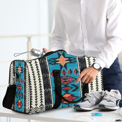 Aztec Western Travel Duffel Bag, Ethnic Aztec Geometric Sports Tote Gym Bag Foldable Western Aztec Weekender Bag Carry on Luggage Handle Bag Overnight Shoulder Bag for Women Men in Kuwait