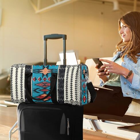 Aztec Western Travel Duffel Bag, Ethnic Aztec Geometric Sports Tote Gym Bag Foldable Western Aztec Weekender Bag Carry on Luggage Handle Bag Overnight Shoulder Bag for Women Men in Kuwait