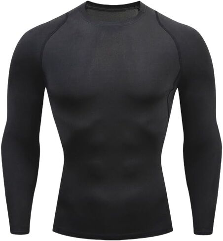 Men's Compression Shirt Long Sleeve Athletic Sports Shirt Quick-Drying Breathable Running Shirt for Fitness in Kuwait