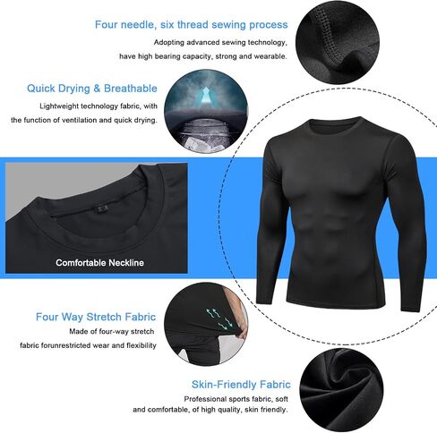 Men's Compression Shirt Long Sleeve Athletic Sports Shirt Quick-Drying Breathable Running Shirt for Fitness in Kuwait