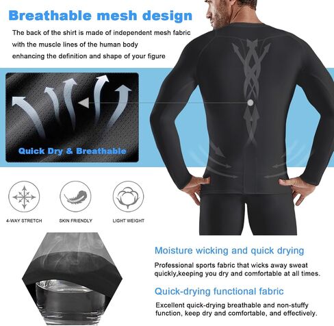 Men's Compression Shirt Long Sleeve Athletic Sports Shirt Quick-Drying Breathable Running Shirt for Fitness in Kuwait
