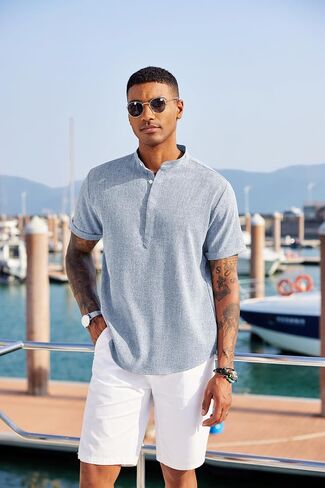 COOFANDY Men's Linen Henley Shirt Short Sleeve Casual Summer Beach Hippie T Shirts in Saudi Arabia