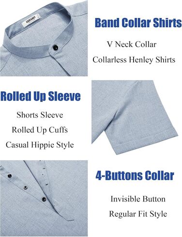 COOFANDY Men's Linen Henley Shirt Short Sleeve Casual Summer Beach Hippie T Shirts in Saudi Arabia