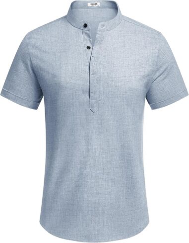 COOFANDY Men's Linen Henley Shirt Short Sleeve Casual Summer Beach Hippie T Shirts in Saudi Arabia