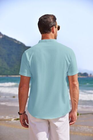 COOFANDY Men's Linen Henley Shirt Short Sleeve Casual Summer Beach Hippie T Shirts in Saudi Arabia