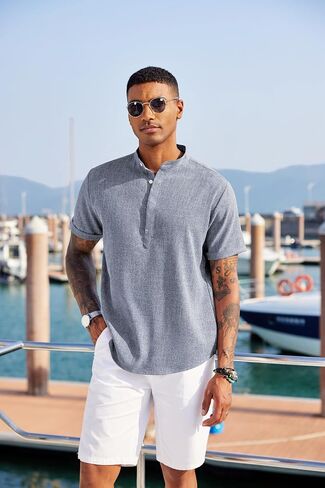 COOFANDY Men's Linen Henley Shirt Short Sleeve Casual Summer Beach Hippie T Shirts in Saudi Arabia