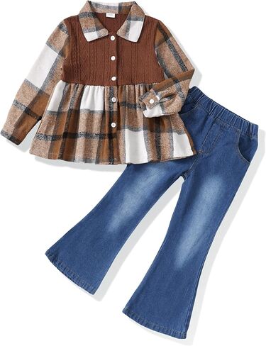 Kids Toddler Girl Clothes Winter Outfits Shirt Top Bell Bottom Jeans Denim Pants Set Little Girl Fall Spring Clothing in Saudi Arabia