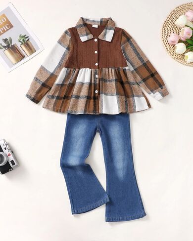 Kids Toddler Girl Clothes Winter Outfits Shirt Top Bell Bottom Jeans Denim Pants Set Little Girl Fall Spring Clothing in Saudi Arabia