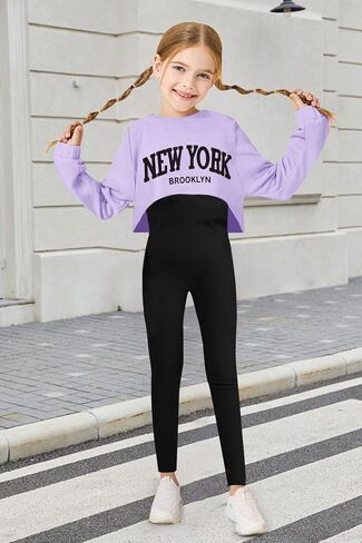 Girls Clothes Letter Print Round Sleeveless Jumpsuits Outfit Long Sleeve Front Tops Fall Winter 2Pcs in Saudi Arabia