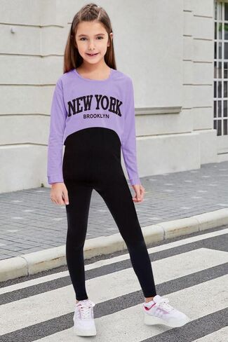 Girls Clothes Letter Print Round Sleeveless Jumpsuits Outfit Long Sleeve Front Tops Fall Winter 2Pcs in Saudi Arabia