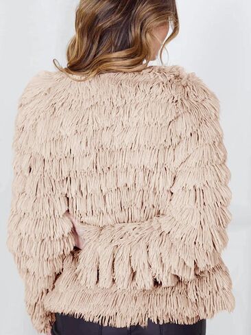 Womens Open Front Faux Fur Cardigan Vintage Parka Shaggy Jacket Coat in Kuwait