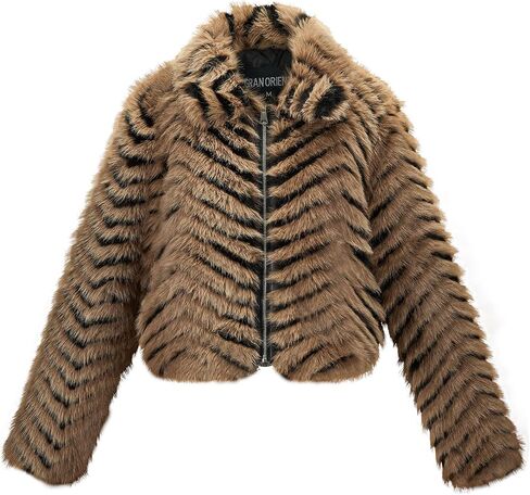 GRAN ORIENTE Women Faux Fur Leopard Print Cropped Jacket,Fleece Fluffy Leather Lined Zip Up Coat in Kuwait