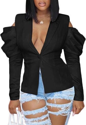 LKOUS Women's Fall Sexy Blazers,Puff Long Sleeve Lapel Open Front Work Office Suit Jacket in Saudi Arabia