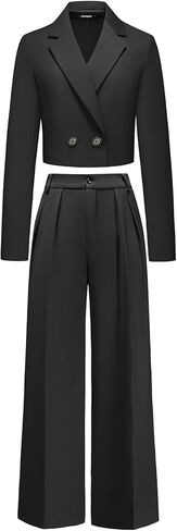 Lamgool Women's Suit 2 Piece Casual Outfits Cropped Blazer High Waisted Wide Leg Pants for Work in Saudi Arabia