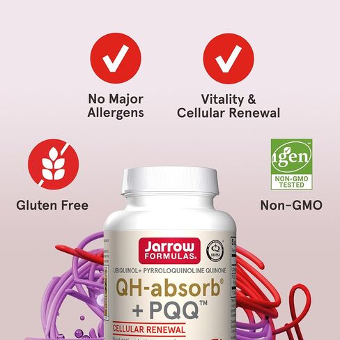 Jarrow Formulas QH-absor + PQQ، مكمل غذائي، دعم مضاد للأكسدة للتكوين الحيوي للميتوكوندريا، إنتاج الطاقة الخلوية وصحة القلب والأوعية الدموية، 60 كبسولة هلامية، كمية تكفي 60 يومًا in Kuwait