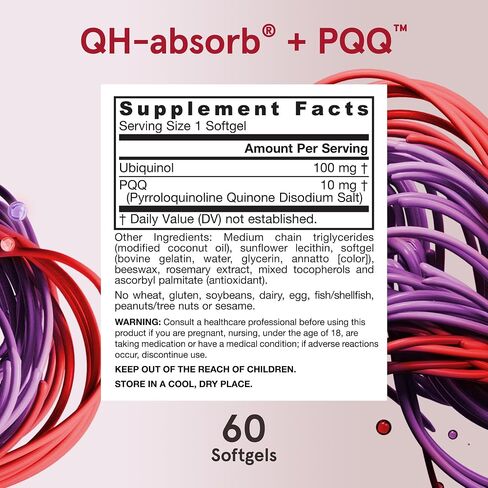 Jarrow Formulas QH-absor + PQQ، مكمل غذائي، دعم مضاد للأكسدة للتكوين الحيوي للميتوكوندريا، إنتاج الطاقة الخلوية وصحة القلب والأوعية الدموية، 60 كبسولة هلامية، كمية تكفي 60 يومًا in Kuwait