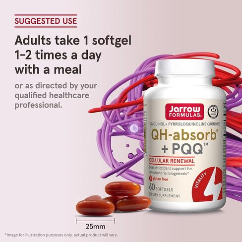 Jarrow Formulas QH-absor + PQQ، مكمل غذائي، دعم مضاد للأكسدة للتكوين الحيوي للميتوكوندريا، إنتاج الطاقة الخلوية وصحة القلب والأوعية الدموية، 60 كبسولة هلامية، كمية تكفي 60 يومًا in Kuwait