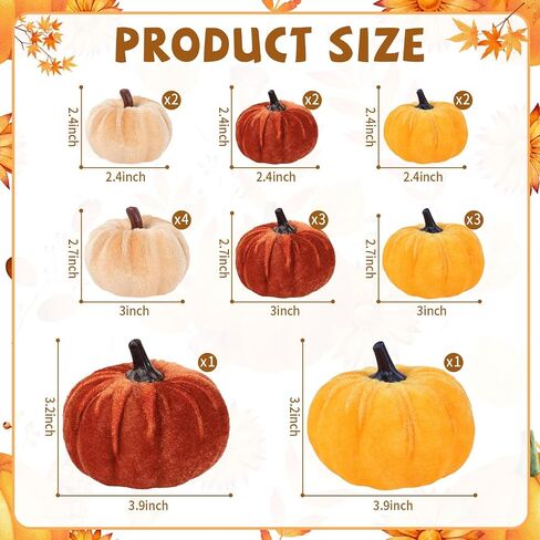 18Pcs Fall Velvet Pumpkin Harvest Decoration Assorted Faux Orange Brown Yellow Small Fabric Foam Pumpkin for Autumn Thanksgiving Farmhouse Table Centerpiece Halloween Mantel Party Favor in Kuwait