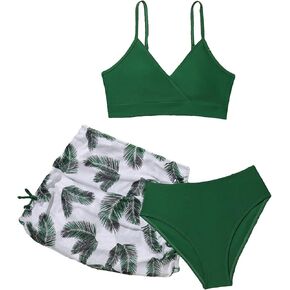 SOLY HUX Girl's 3 Piece Swimsuits Tie Dye Bikini Bathing Suit with Cover Up Beach Skirt