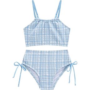 LIZENS Girls Two-Pieces Plaid Swimwear Spaghetti 2-12Years Tie Side Beach Bathing Swimsuit Bikini Sets in Kuwait