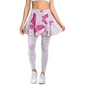 Youngerbaby Woman Tennis Skirted Leggings with Pockets Workout Skirted High Waisted Yoga Legging with Skirts XS-3XL