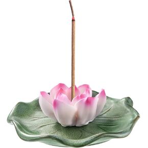 KR. LIF Lotus Incense Holder Incense Burner for Sticks, Agarbatti Stand Incense Stick Holder and Detachable Lotus Leaf Incense Tray Ash Catcher for Altar purify, Sage & Palo Santo Burning Spiritual