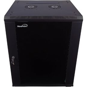 NavePoint 15U Server Cabinet Wall Mount Rack Enclosure with Caster Wheels, Includes 2 Fans, Locking Glass Door, Removable Side Panels – 15U Network Cabinet 17.7" Deep, 19"Server Rack for IT Equipment