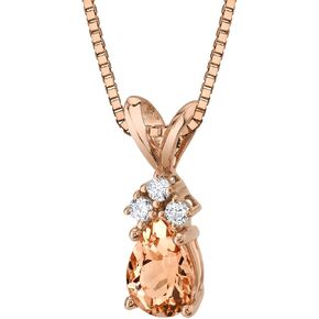 PEORA 14K Rose Gold Morganite and Diamond Pendant for Women, Genuine Gemstone Dainty Teardrop Solitaire, Pear Shape, 7x5mm, 100% Natural & Real, Pretty Peach Pink Morganite, w/Jewelry Box