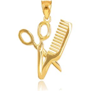 Fine 10k Yellow Gold High Polish Hair Stylist Scissors and Comb Charm Pendant