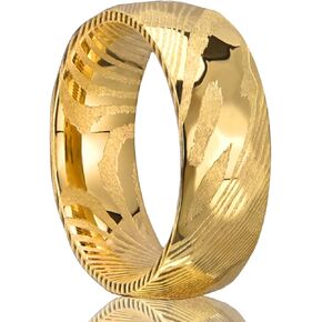 Gold Black Damascus Steel Rings for Men Women 8mm Men's Wedding Bands Classic Fashion Comfortable Fit Suitable for Couples Dating and Engagement