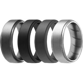ROQ Silicone Rubber Wedding Ring for Men, Comfort Fit, Men's Wedding Band, Durable, Breathable Rubber Engagement Ring/Band, Step Edge, Multi Packs, Multi Colors