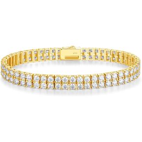 FANCIME Gold Moissanite Tennis Bracelet 11 Carats 2-Row Lab-Grown Diamond Bracelets 925 Sterling Silver Tennis Bracelet 3mm D Color VVS1 Round Cut Moissanite Bracelet for Women 7.5"