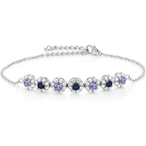 Gem Stone King 925 Sterling Silver Blue Tanzanite Blue Sapphire and White Zirconia Tennis Bracelet For Women (1.47 Cttw, Gemstone December Birthstone, 7 Inch with 2 Inch Extender)