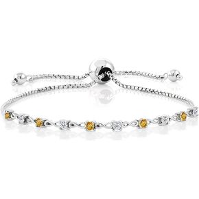 Gem Stone King 925 Sterling Silver Round Yellow Citrine and White Topaz Tennis Bracelet For Women | 0.78 Cttw | Round 2.5MM | Gemstone Birthstone | Fully Adjustable Up to 9 Inch